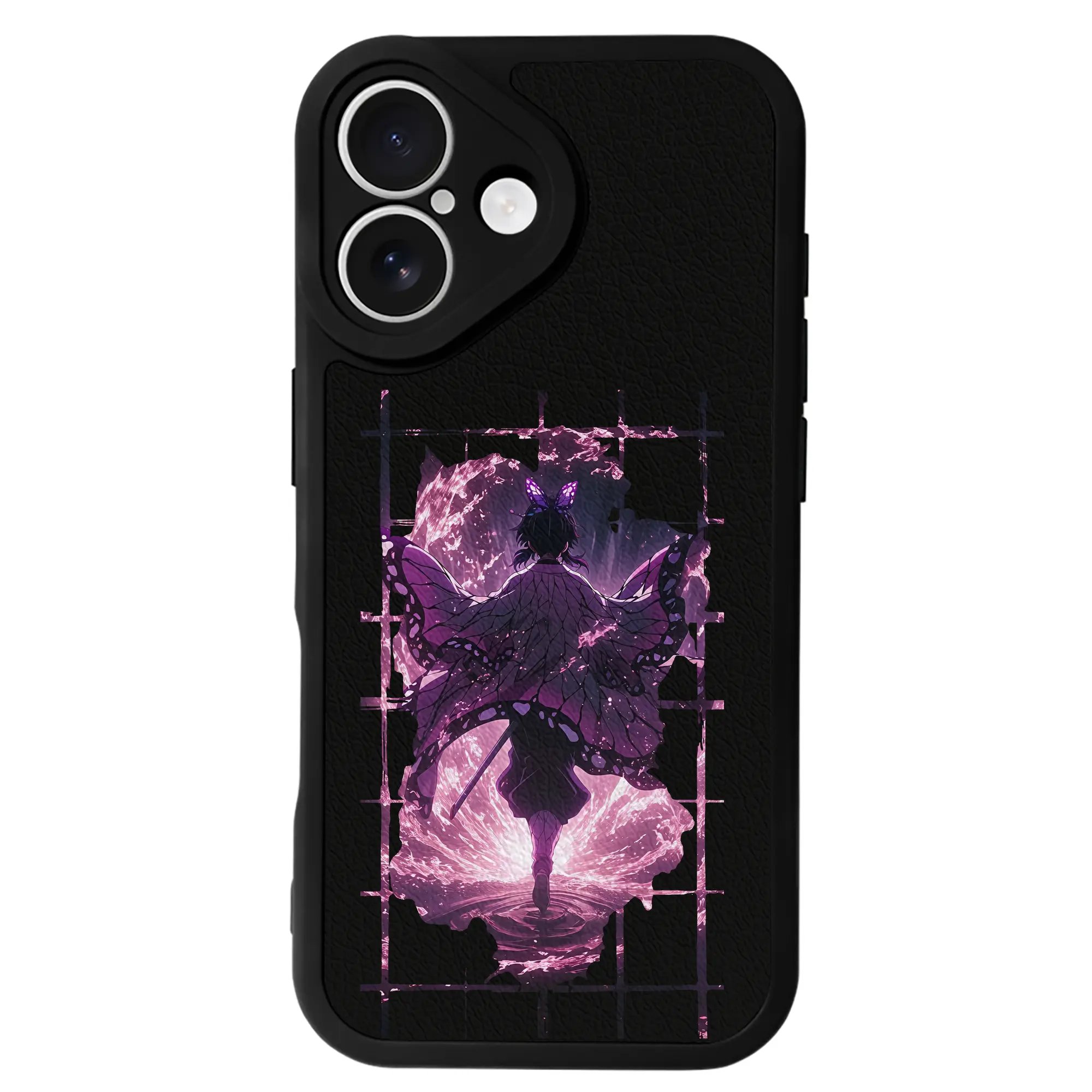 鬼滅の刃 グッズ,胡蝶 しのぶ - IPhone 16シリーズ対応 ・ シリコンスマホケース ・ レザー調 ・ 高精度フィット ・ 耐衝撃 ・ ワイヤレス充電対応 ・ 精密カット